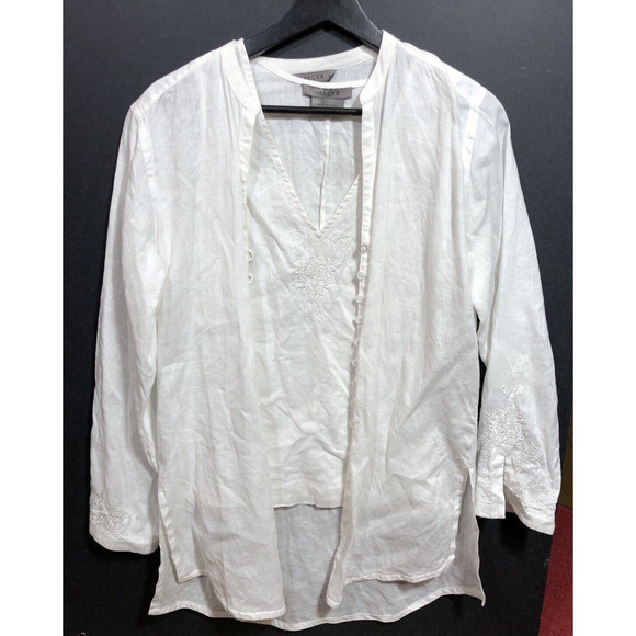 White Linen Embroidered Jacket and Tank Top Set Jaeger Lightweight Size 6 Y2K - Picture 1 of 13